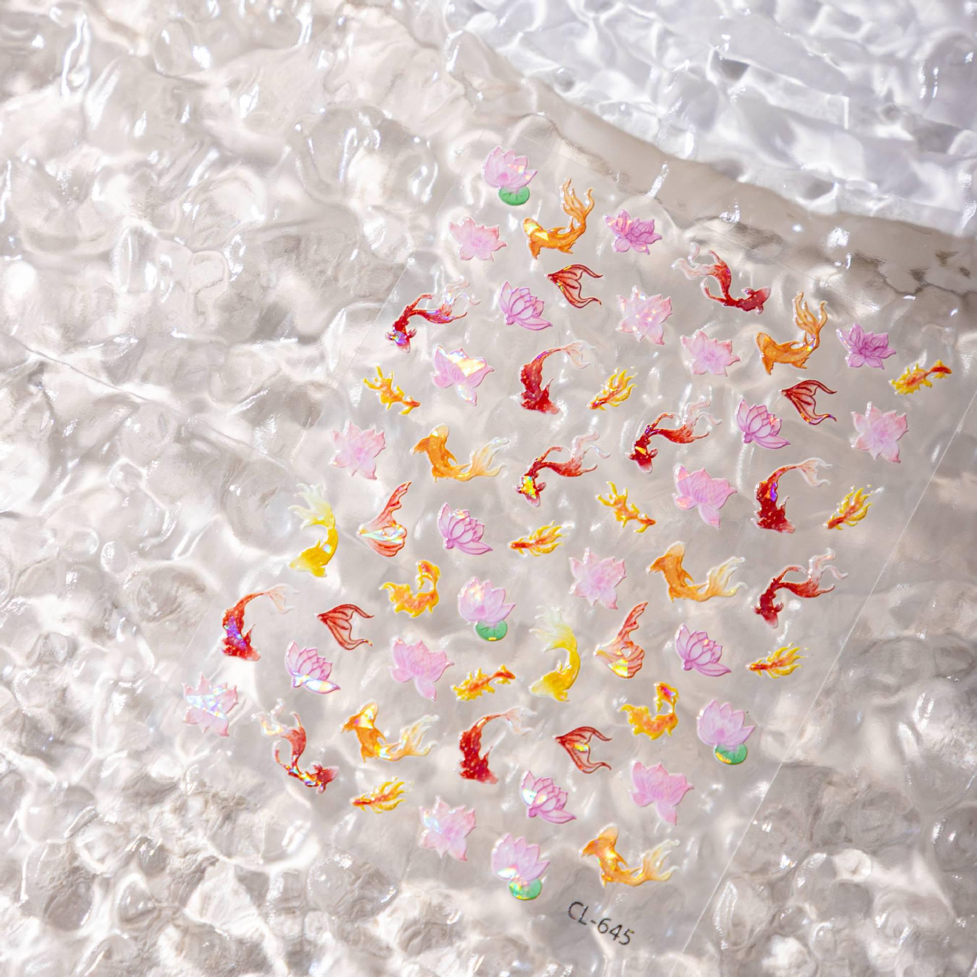 Cyansea 6D Embossed Koi & Lotus Good Luck Nail Stickers Koi CL-645