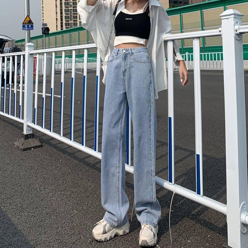 

Women s Black High-Waisted Wide-Leg Jeans - Petite Loose Fit, Floor-Length Design for Spring and Autumn 2025. XL (121-135 jin)