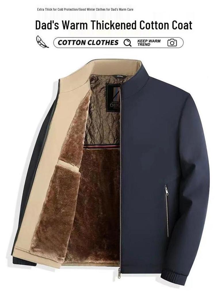 Winter-Graphit-Samt-Stehkragenjacke für Herren - Business-Casual-Stil für mittleres und älteres Alter