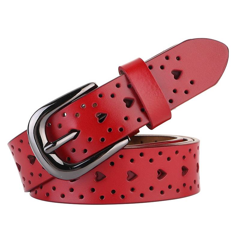 

Кожаный ремень в форме сердца Женский Дизайн с полым сердцем Пряжка из серебристого сплава Повседневный Red,105cm