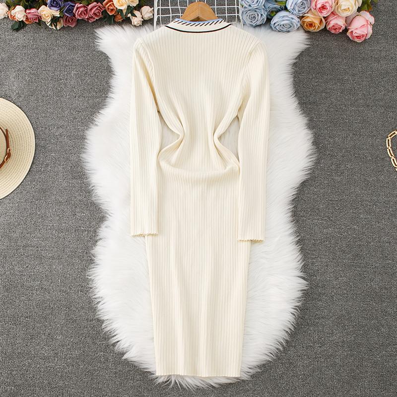 Autumn Winter Women Elegant O-neck Knitted Sweater Slim Bodycon Sheath Pullover Dresses