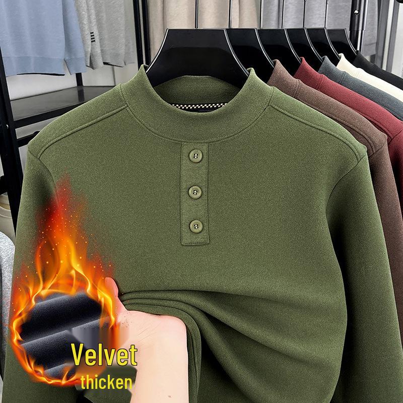 Winter 2025 Herren Plus Samt Verdicktes Sweatshirt - Halbhoher Kragen, Rundhals, Lässige Warme Basisschicht.