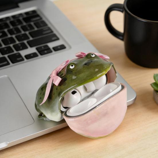 Custodia Protettiva Rana Novità Custodia Auricolari Rana Brutta Copertura Protettiva Animale Divertente per Auricolari Wireless per Airpods