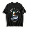 2024 New Fun Travel Guitar-playing Bear Print T-shirt Men Women Casual Vacation Loose Crew Neck Top Pure Cotton T-shirt