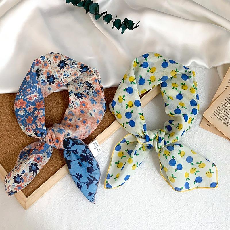 Cotton square scarf, silk scarf, high-end new small shawl, neck protector, small scarf, multi-purpose floral headscarf, headband, hair tie