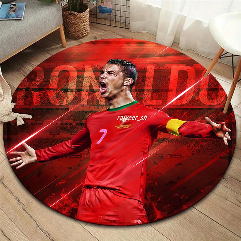 Kulatý koberec CR7, Koberec do obývacího pokoje, ložnice, k pohovce, herny, Dekorace, Protiskluzová podložka