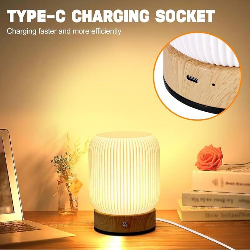 Night Light Touch 3 Color Infinite Dimming Rechargeable Wood Grain Bedside Lamp Bedroom Living Room Atmosphere Decoration Lamp