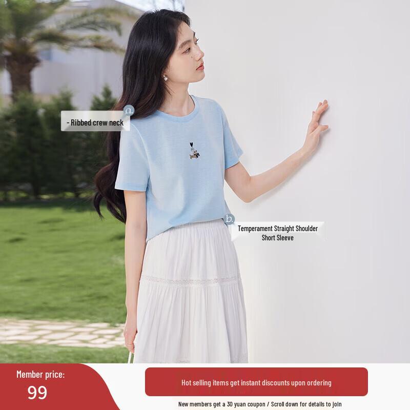Xiangying Women s 2025 Summer Round Neck Short Sleeve T-shirt L