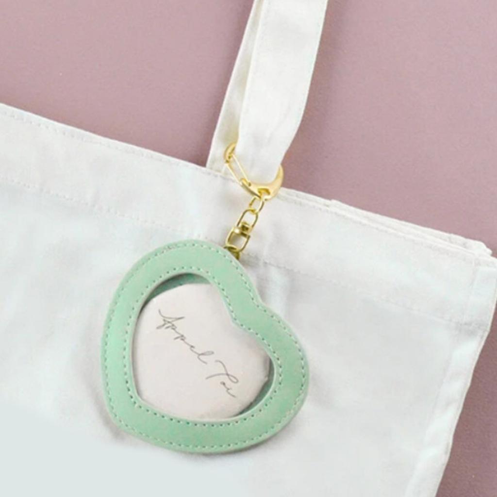 Cute Heart Shape Badge Holder Keychain Anime Pin Pendant PU Leather Display Protector Bag for Students and Collectors