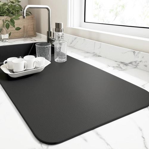 Dish Draining Mat, Diatomaceous Earth, Absorbent, Soft, Washable, Quick-Drying, Antibacterial, Non-Slip, Rollable for Storage, Oil-Resistant, Easy to