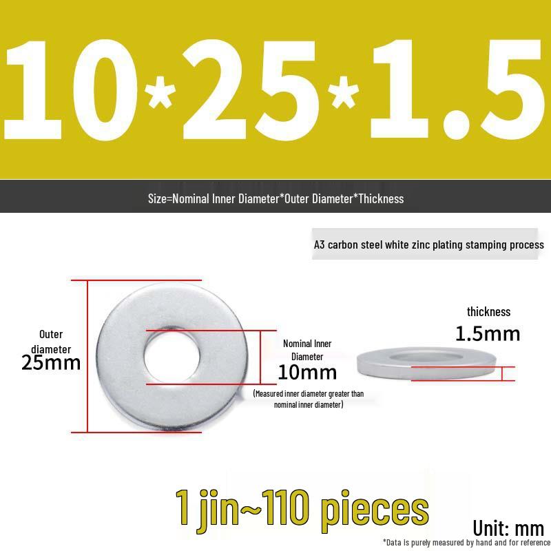 Extra Large Galvanized Metal Flat Washer - Thickened Round Screw Washer M6-M16