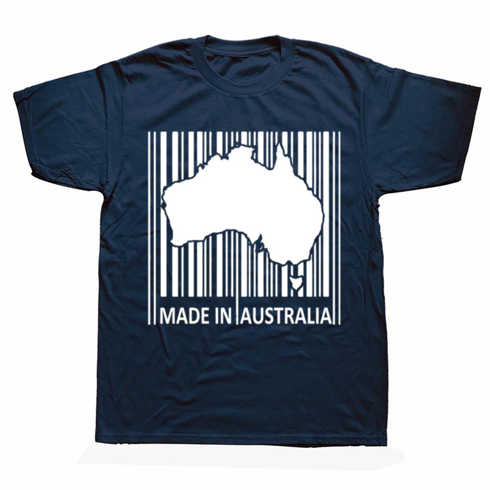 Funny Made In Australia Barcode Aussie Map T Shirts Men Women Cotton Humor Australian Tee Short Sleeve Unisex Loose Clothing