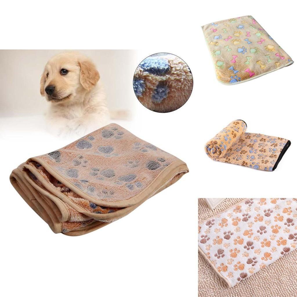 Cozy Cute Pet Small Large Paw Print Dog Puppy Fleece Soft Blanket For Comfort