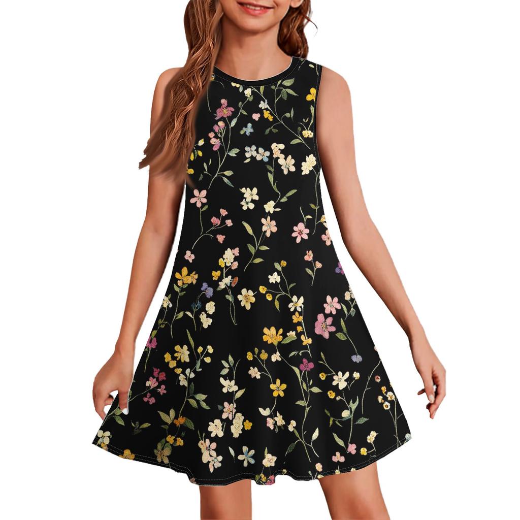 Girl Summer Dress Sleeveless Printed Color Casual Dress