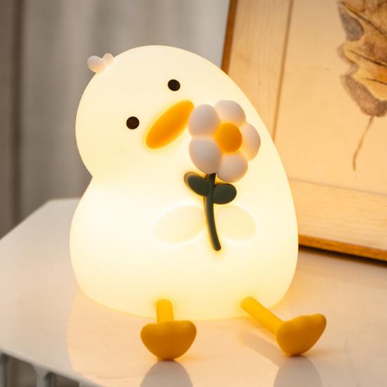 Kinder Nachtlicht Einstellbare Helligkeit Entenform Nachttischlampe Silikon Praktische Klicksteuerung Touch-Licht