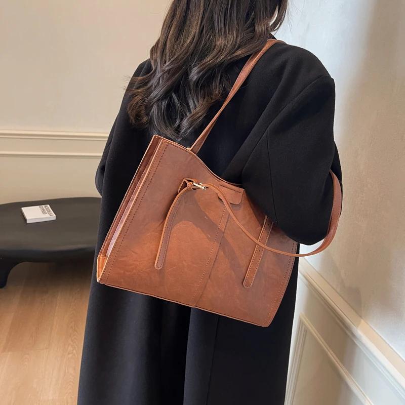 Fashion Solid Color PU Zipper Casual Tote Soft Simple Commuting Western Style Handbag  New Versatile Women's Crossbody Bag