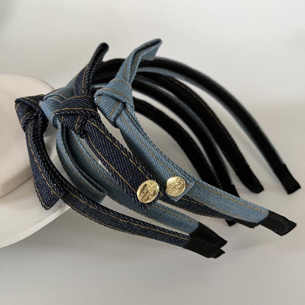 Gold Label Denim Schleifen-Stirnband - Retro, High-End, Schlichtes Stil-Haaraccessoire