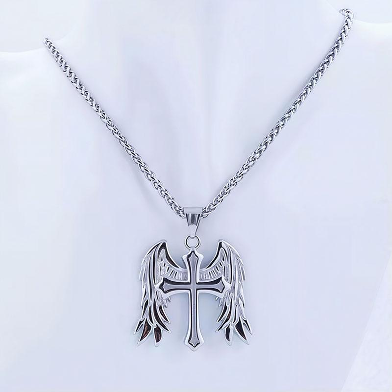 European and American Hip-hop New Cross Wings Pendant Necklace New Trendy Men's Jewelry