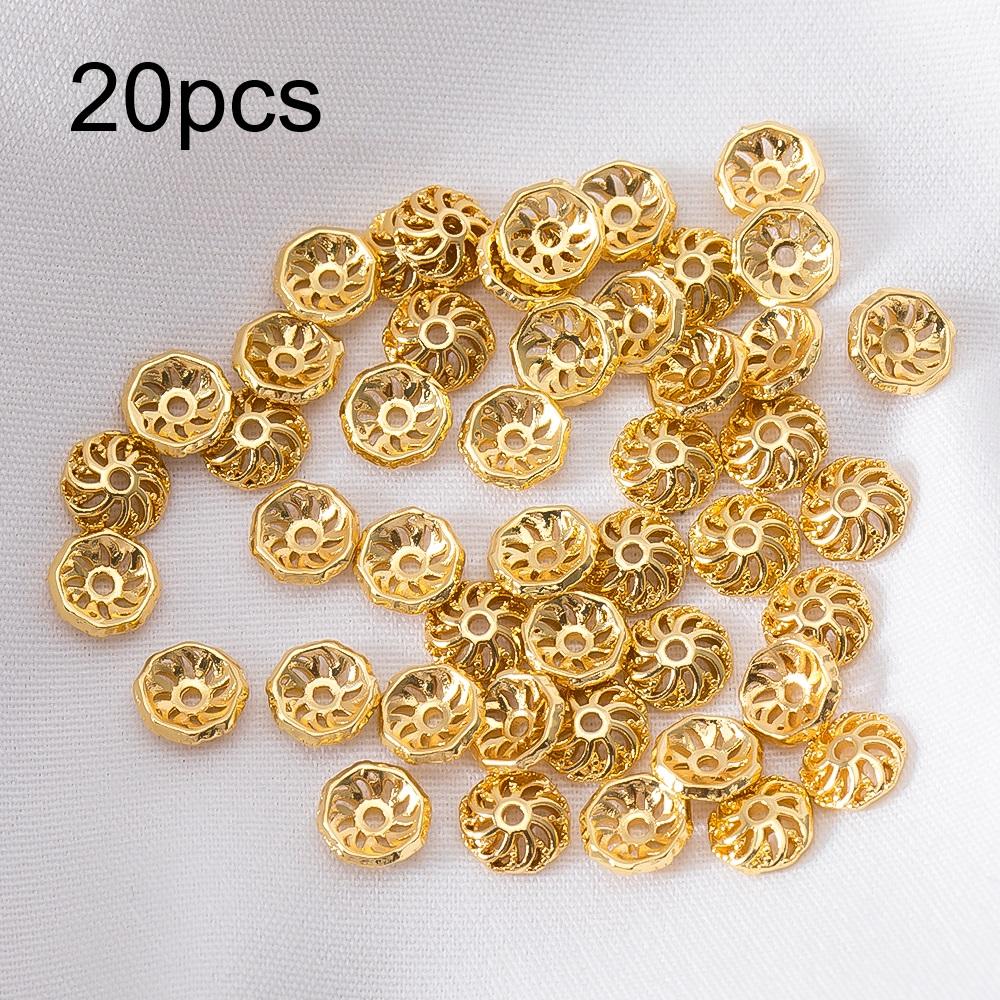 18K Gold Plated Segmented Hollow Wheel Flower Bead Caps Bracelet Necklace Crafts Round Bead Cap DIY Jewelry Making Accessories