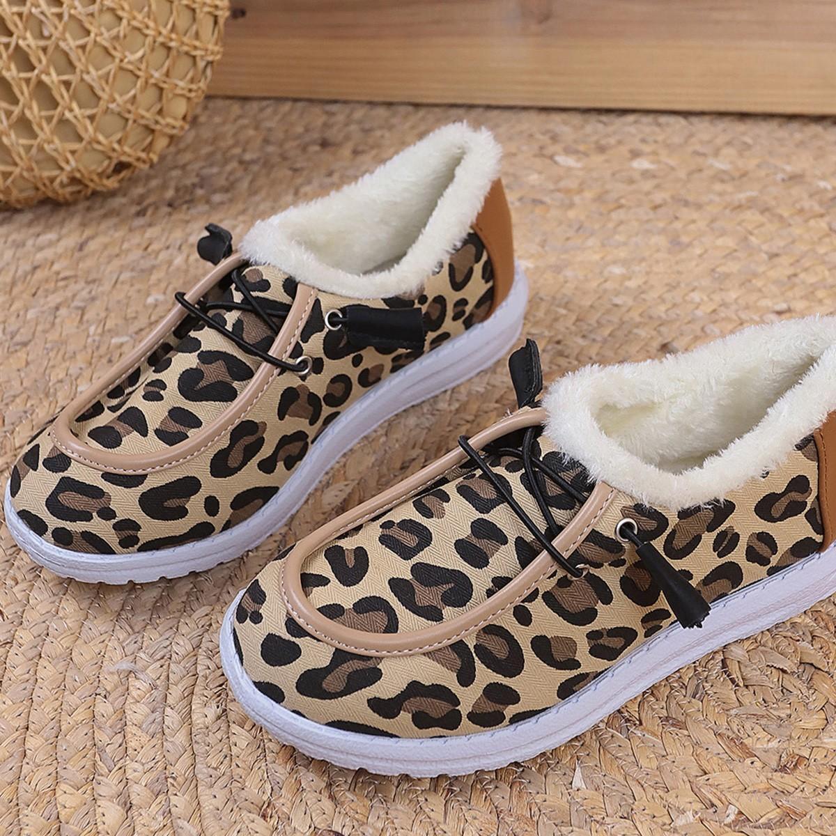 

Женские осенне-зимние ботинки на плоской подошве с леопардовым принтом, слипоны, флис, повседневные домашние, больших размеров 43