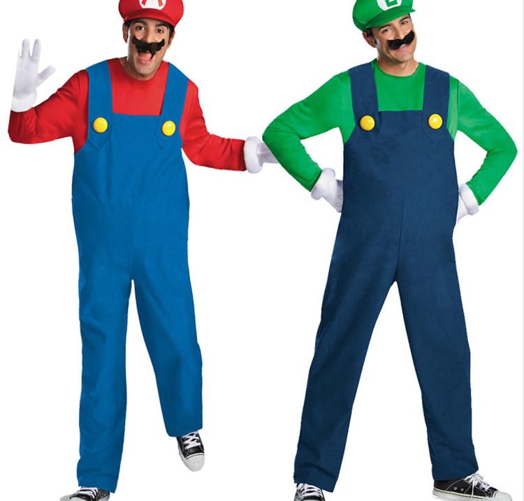 RemeeHi Mario and Luigi Cosplay Costume Mario Kart Costume Set with and Beard for School and as a Makes a Great Gift "All Seasons" Hat, Gloves,