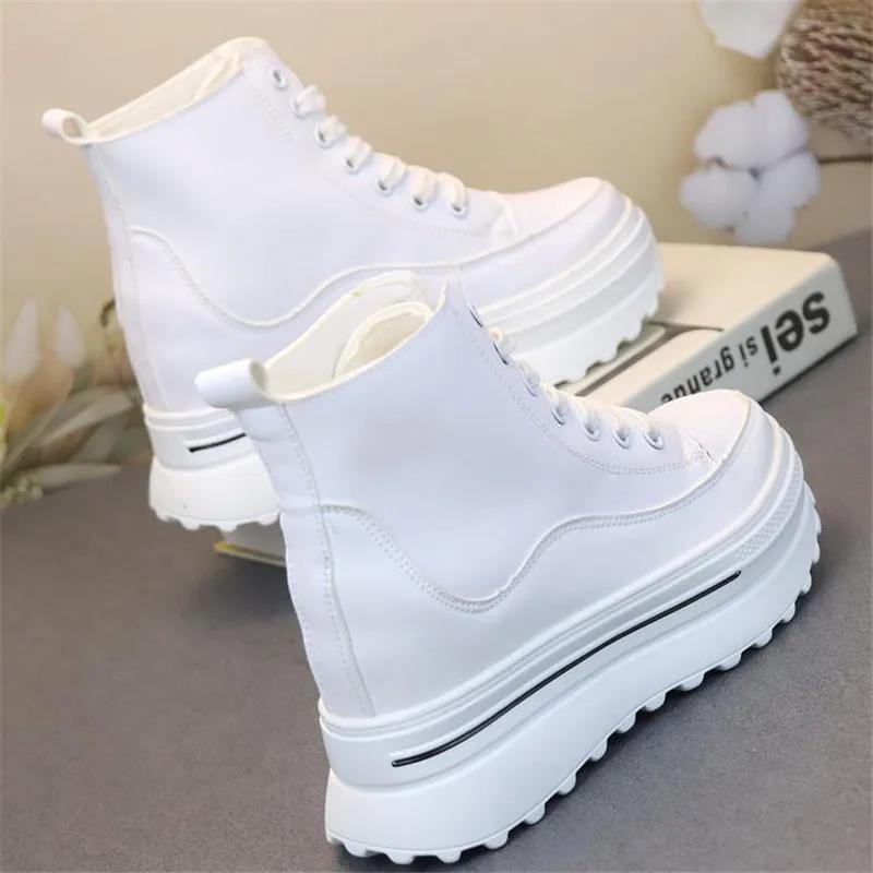 Fashion New Autumn High Top Women Sneakers  Platform PU Leather Shoes Wedge Hidden Heels  Winter Chunky Sport Shoes