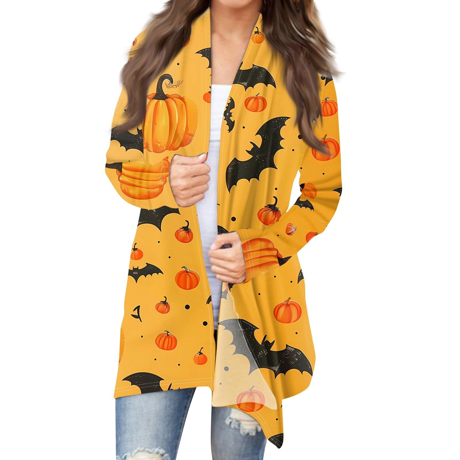 

Женский кардиган с длинным рукавом спереди и принтом на Хэллоуин, легкая куртка XXL оранжевый