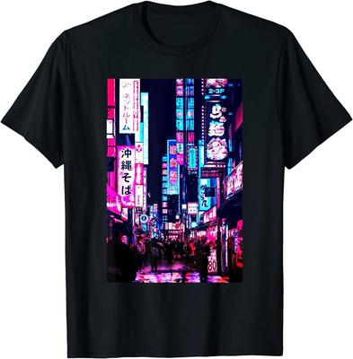 Streets of Tokyo Japan Night Scene With Lights - Vaporwave T-Shirt Size S-5XL Unisex T-Shirt