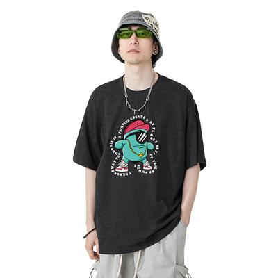 New Wax Printed Short Sleeved T-shirt Unisex Trendy Brand Versatile Pattern Loose Shoulder Top