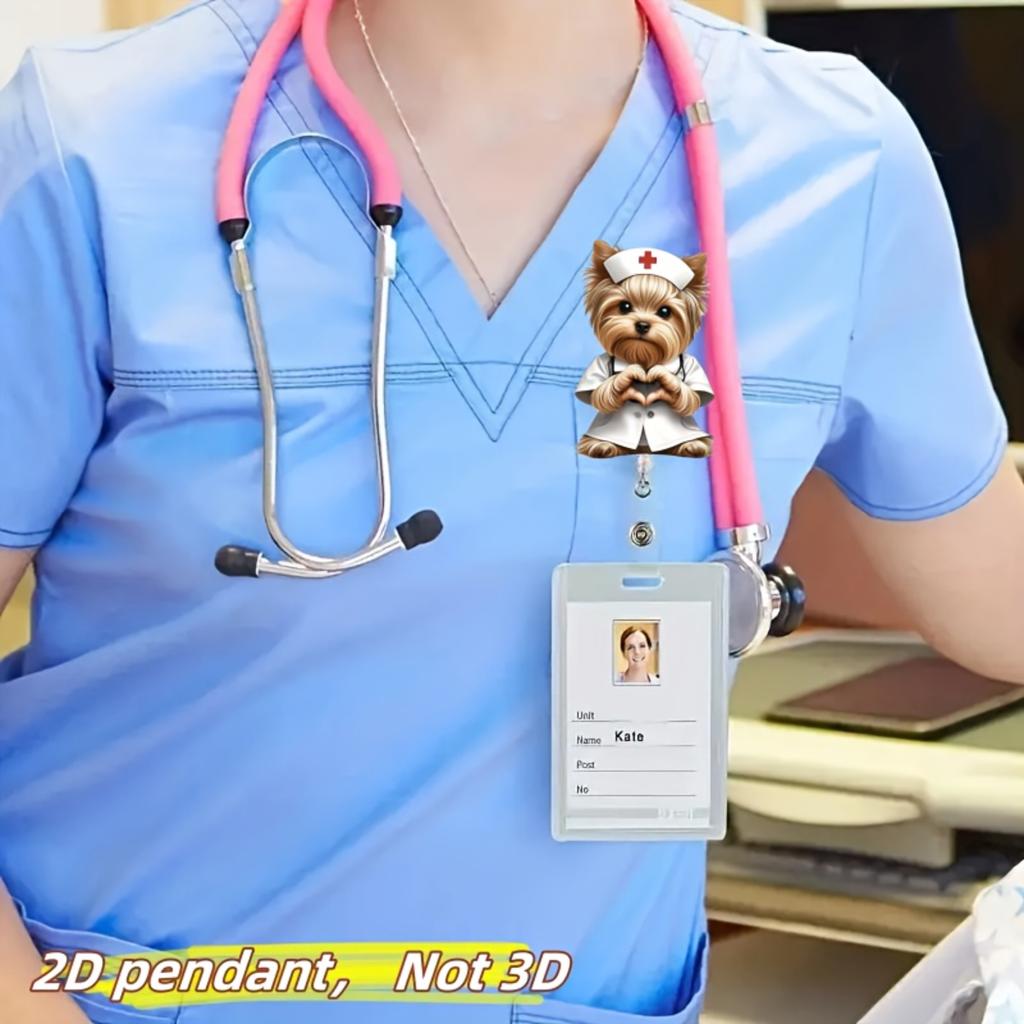Nurse Puppy ID Badge Holder, Retractable Badge Reel Pin, Durable Acrylic Card Holder for Medical Students & Nurses,Cartoon Dog Nurse Work Accessories