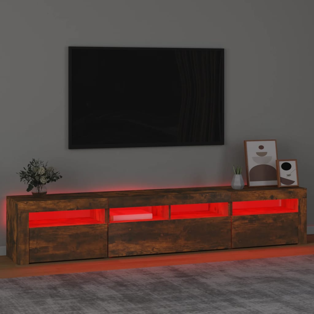 Vidaxl Szafka Pod Tv Z Oświetleniem Led, Przydymiony Dąb, 210X35X40 Cm