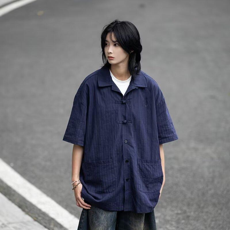 Summer Clothing Men'S Retro Casual Shirt Student Loose Niche Design Fun New Men'S Top For Outdoor Wear