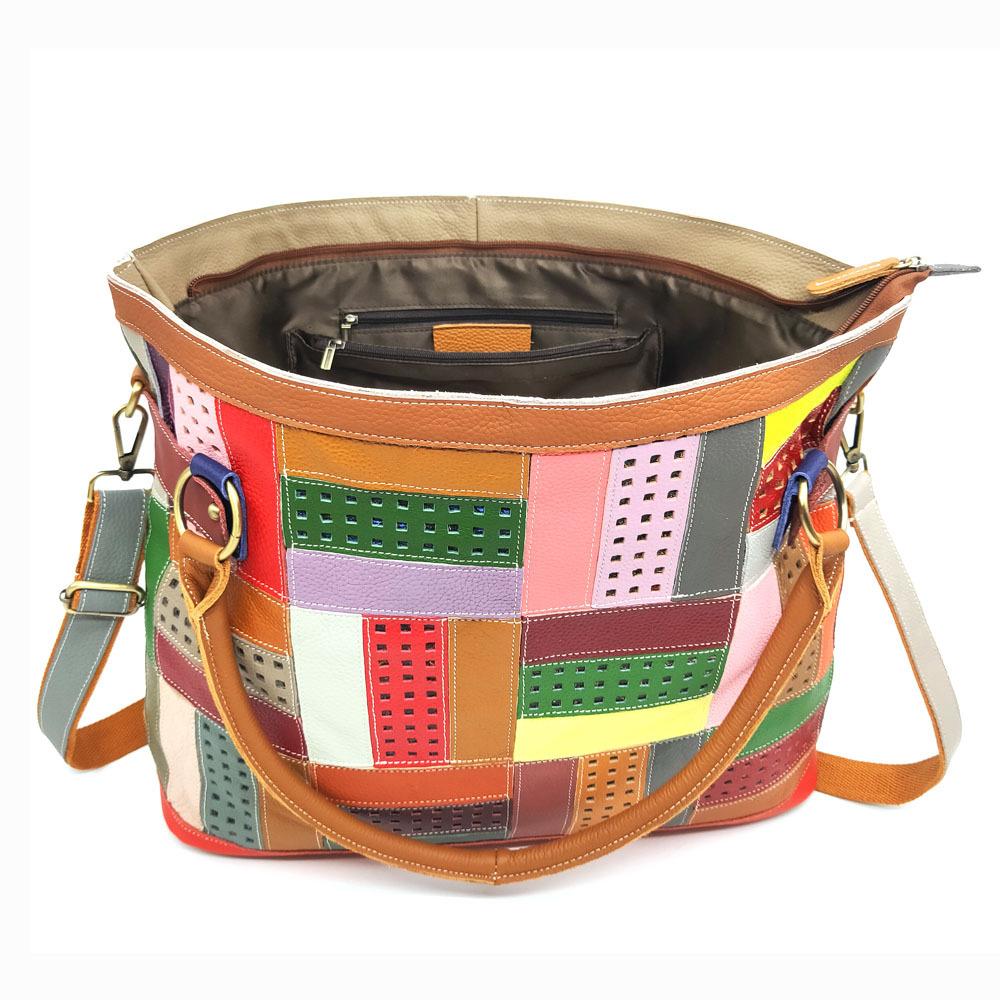 Ledertasche für Damen im ethnischen Stil, Rindsleder, farblich passende Spleißtasche mit geometrischem Muster, Schultertasche