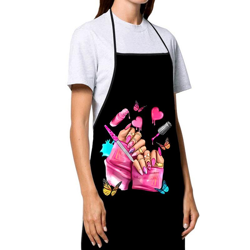 Nail Polish Printing Beauty Kitchen Women Apron Household Cleaning Pinafore Salon Home Cooking Baking Manicure Work Clothes
