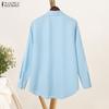 ZANZEA Women Casual Turn Down Collar Solid Color Loose Long Sleeve Blouse