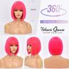 Short Bob Wig With Bangs Synthetic Wigs For Women Straight Ombre Rose Red Pink 12 Inch Heat Resistant Lolita Cosplay Party Hair