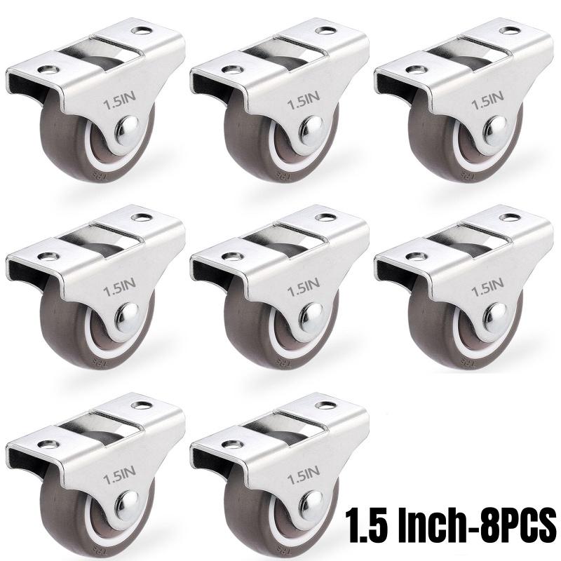 4/8Pcs Mini Rigid Caster Wheels,Small Low Profile Rubber Rolling Wheel Castors Sliding Door Pulley for Furniture,Storage Drawers