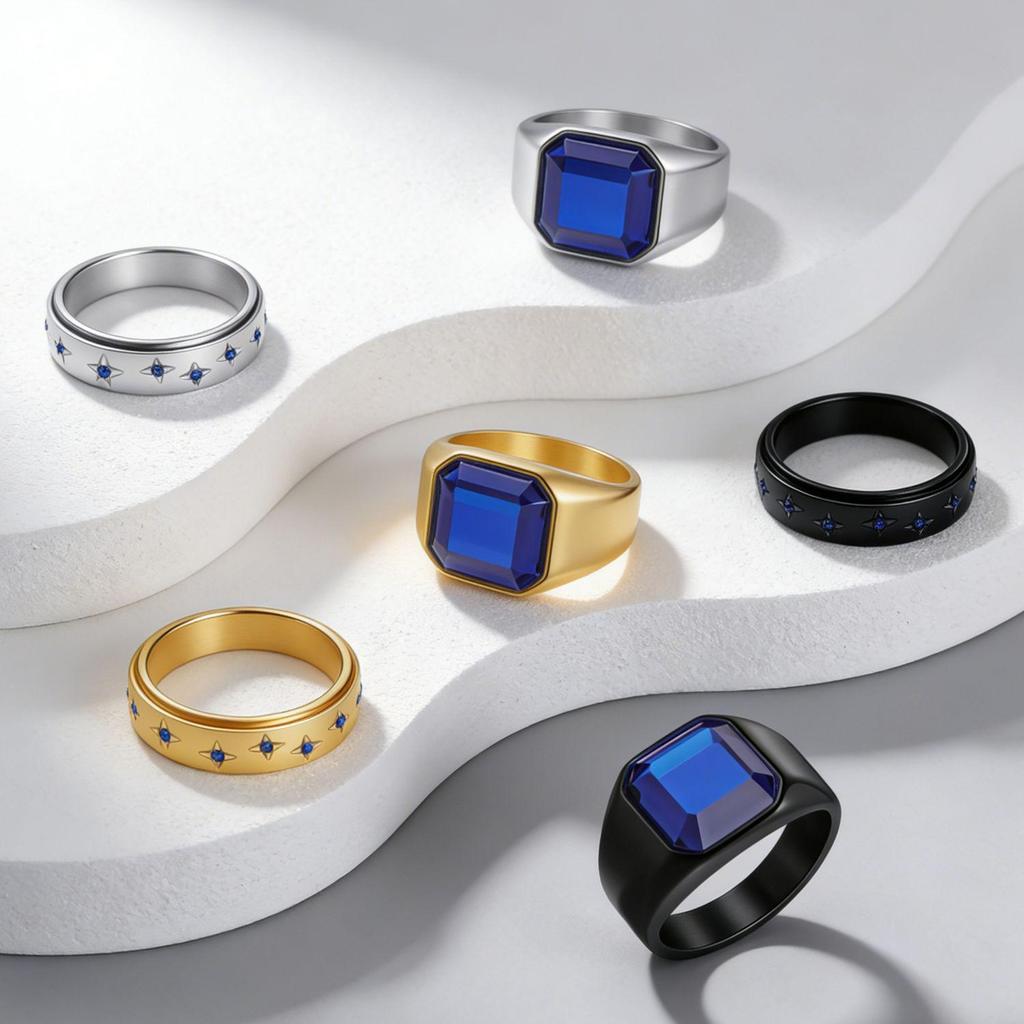 Sapphire Starry Sky Stainless Steel Couple Rings for Men & Women