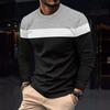 Men'S Outdoor Casual Loose Round Neck T-Shirt Color Block Long Sleeve Undershirt Spring Autumn Fashion Anti Wrinkle Pullover