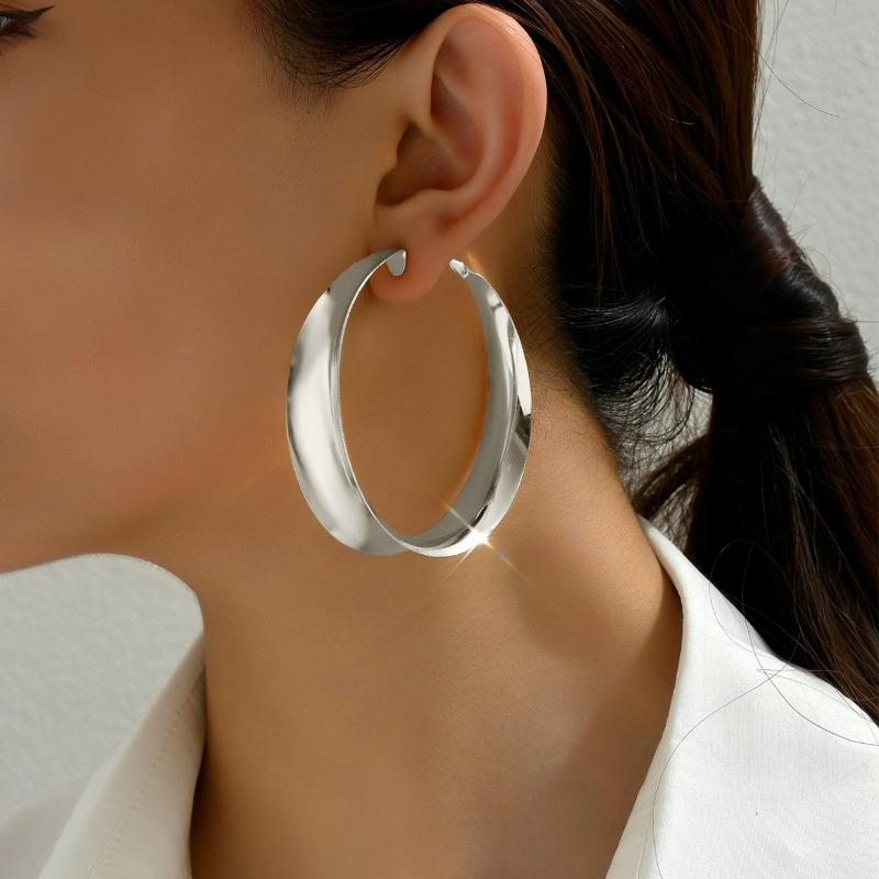 

Европейские и американские простые серьги с ярким блеском, темпераментные металлические геометрические модные серьги, высококлассные серьги в стиле легкой роскоши 6.5CM