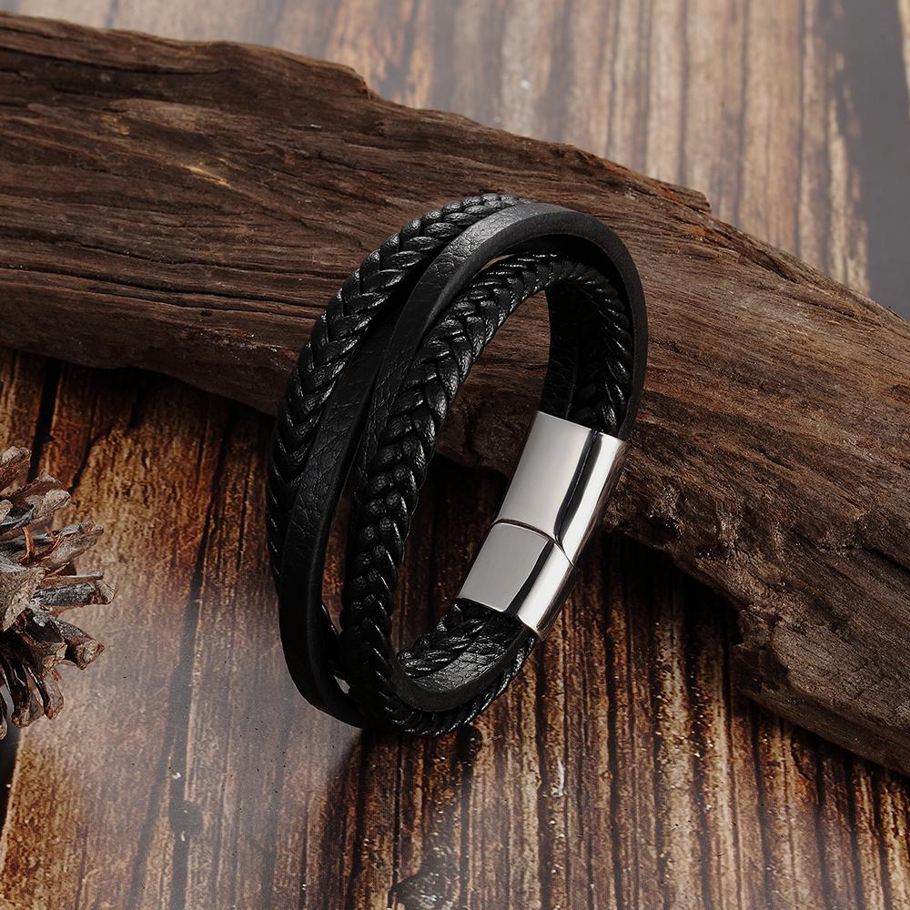 Bracciali alla moda in vera pelle da uomo Bracciali in corda intrecciata multistrato in acciaio inossidabile per gioielli da uomo e donna