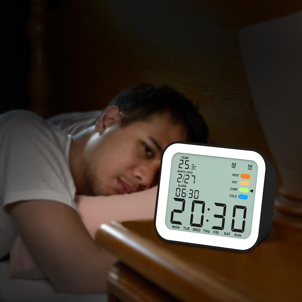Kids Student Clock Bedside LCD Digital Mute Electronic Clock with Temperature Backlight Display