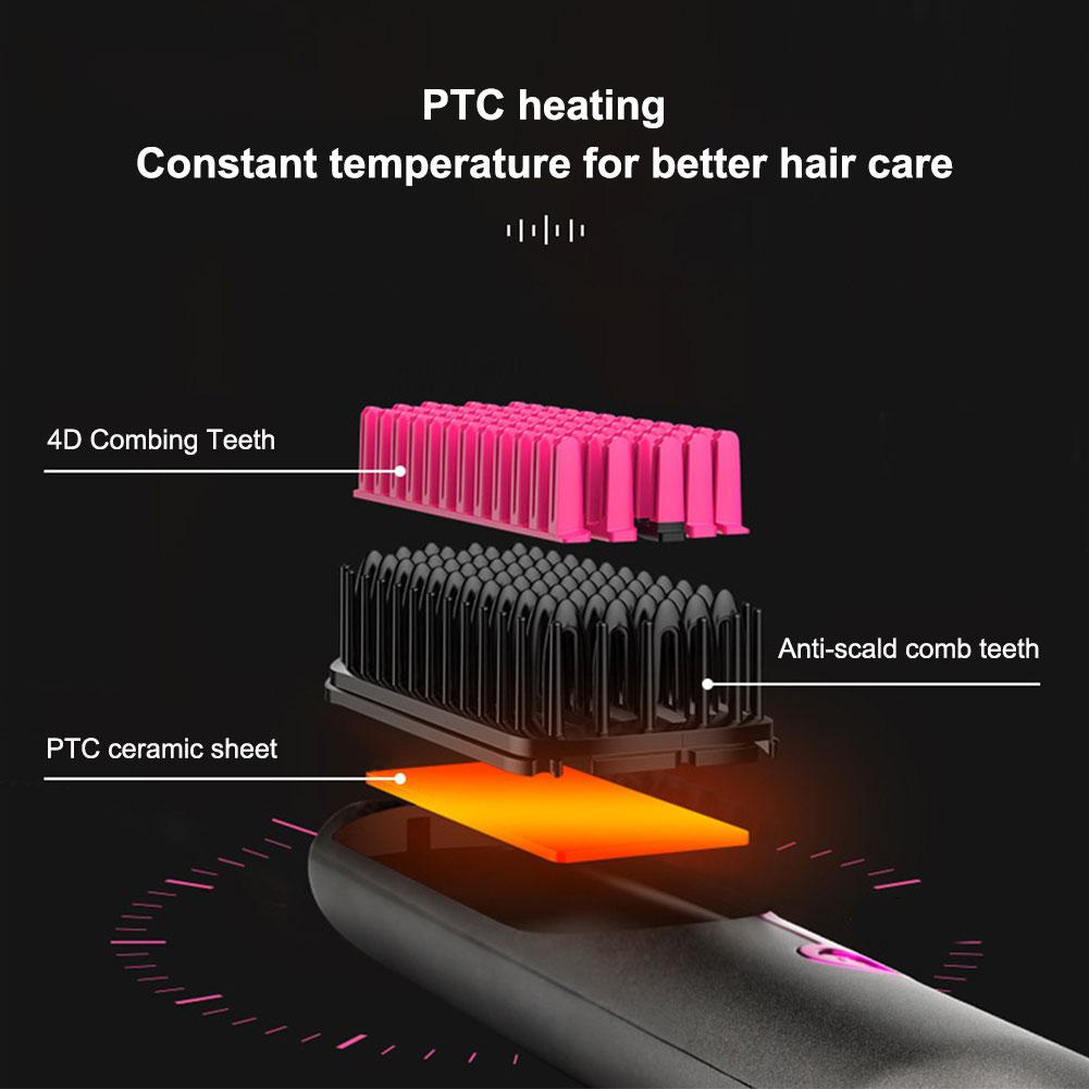 Electric Hot Comb 5200mAh Wireless Straight Hair Comb 3 Temp Setting Hair Straightening Brush Anti-Scalding for Hairstyler Salon