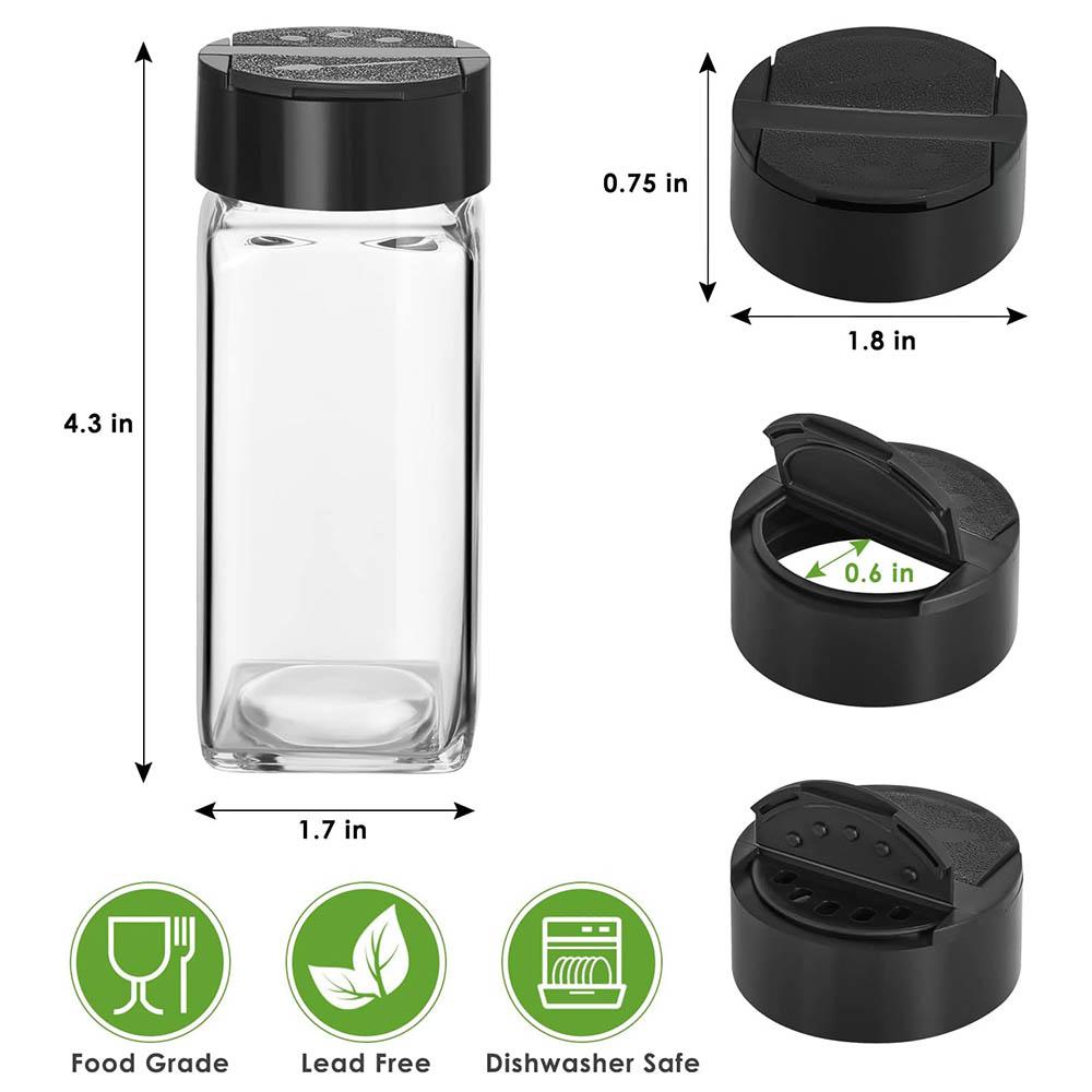 Glass Spice Jars with Labels,4oz Spices Containers Spice Jars with Black Shaker Lids,Empty Containers for Spice, Silicone Funnel