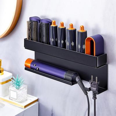 Suporte de Secador de Cabelo de Parede Forte Capacidade de Carga Autoadesivo Fácil de Instalar Rack Organizador de Armazenamento de Secador de Cabelo com Prateleira