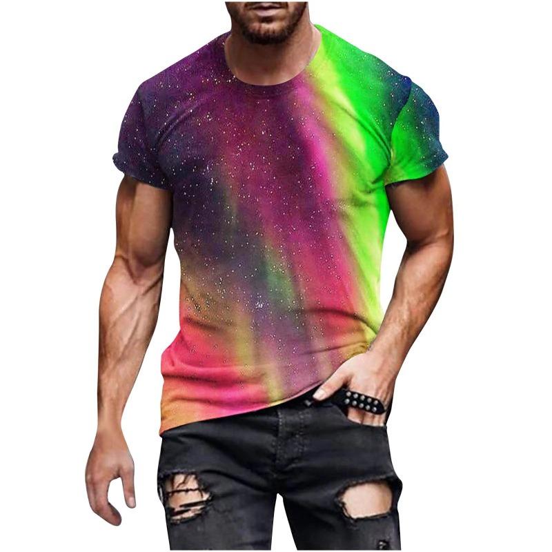 Summer Men's Gradient 3D Digital Printed Short Sleeved Personalized Trend Casual Sports Round Neck Short Sleeved T-Shirts Women’s