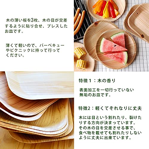 KIZARA Paper Plate-Like Wooden Plates (#2 Round Plates, 8-Count) Disposable Dishes, Made from Thin Wood