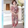 Summer Ice Silk Casual Suit for Elderly Women: Short Sleeve Fashion Outfit for Mothers and Grandmothers