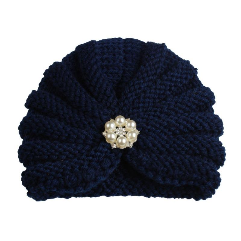 

Solid Color Baby Wool Hat with Diamonds Autumn and Winter Baby Knitted Thermal Hat темно-синього кольору