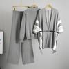 Women Knitted 3 Piece Sets Women Sweater Pullover+chic Design Shawl Tops Conjuntos High Waist Wide Leg Pants Outfit